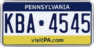 PA license plate KBA4545