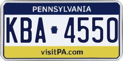 PA license plate KBA4550