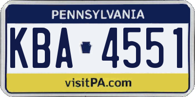 PA license plate KBA4551