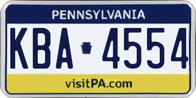 PA license plate KBA4554