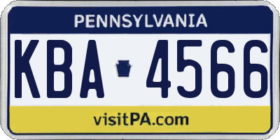 PA license plate KBA4566