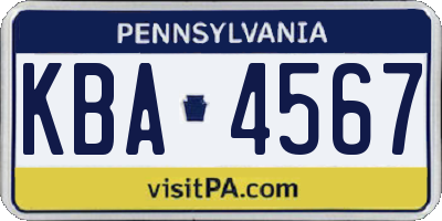 PA license plate KBA4567