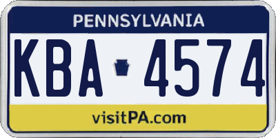 PA license plate KBA4574