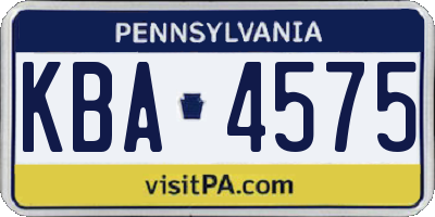 PA license plate KBA4575