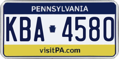 PA license plate KBA4580