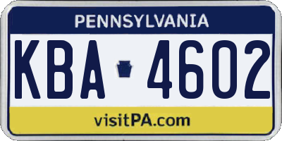 PA license plate KBA4602