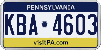 PA license plate KBA4603
