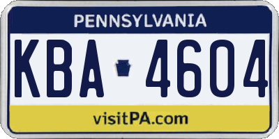 PA license plate KBA4604