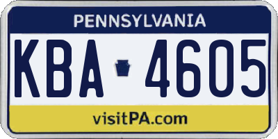 PA license plate KBA4605