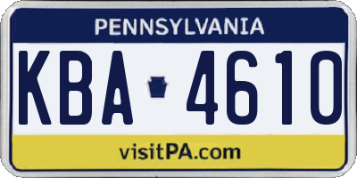 PA license plate KBA4610