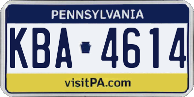PA license plate KBA4614