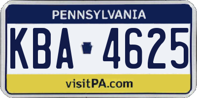 PA license plate KBA4625
