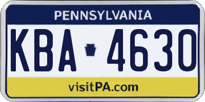 PA license plate KBA4630