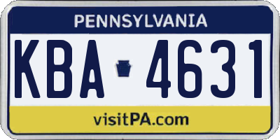 PA license plate KBA4631