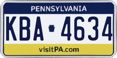 PA license plate KBA4634