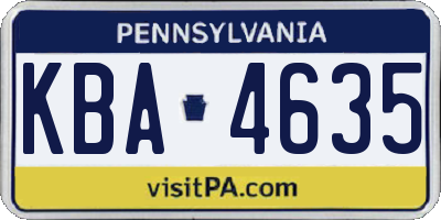 PA license plate KBA4635