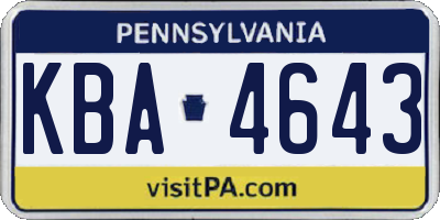 PA license plate KBA4643
