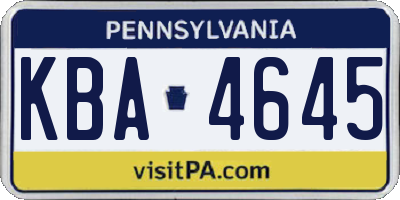 PA license plate KBA4645