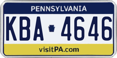 PA license plate KBA4646