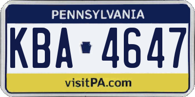 PA license plate KBA4647