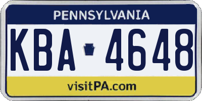 PA license plate KBA4648