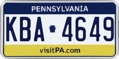 PA license plate KBA4649
