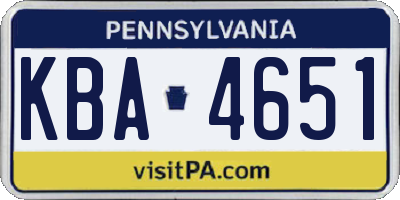 PA license plate KBA4651