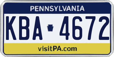 PA license plate KBA4672