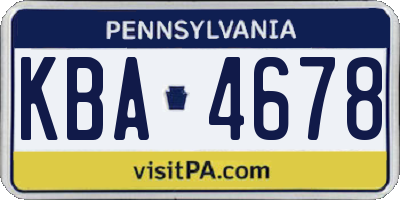 PA license plate KBA4678