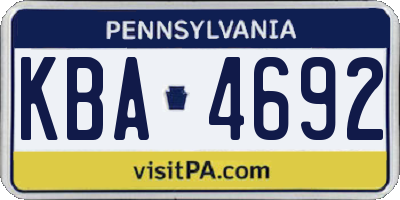 PA license plate KBA4692
