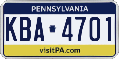 PA license plate KBA4701