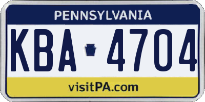 PA license plate KBA4704