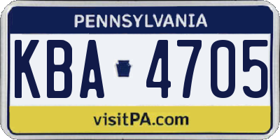 PA license plate KBA4705