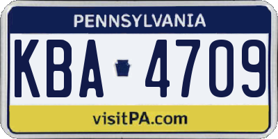 PA license plate KBA4709