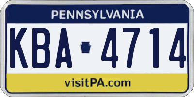 PA license plate KBA4714