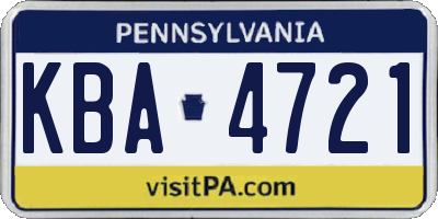 PA license plate KBA4721