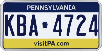 PA license plate KBA4724