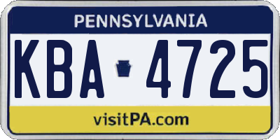 PA license plate KBA4725