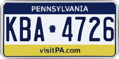 PA license plate KBA4726
