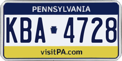 PA license plate KBA4728