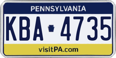 PA license plate KBA4735