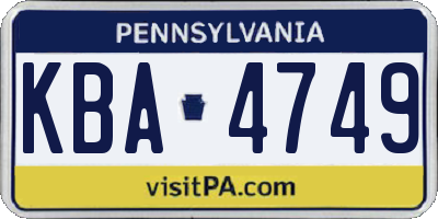 PA license plate KBA4749