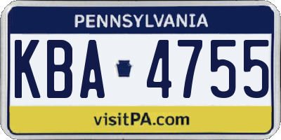PA license plate KBA4755