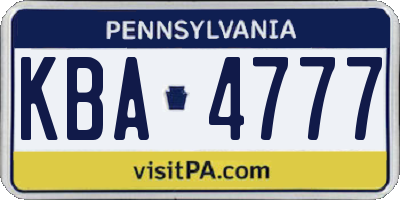 PA license plate KBA4777