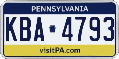PA license plate KBA4793