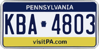 PA license plate KBA4803