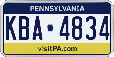 PA license plate KBA4834