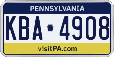 PA license plate KBA4908