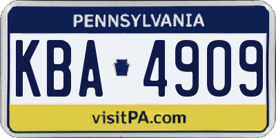 PA license plate KBA4909