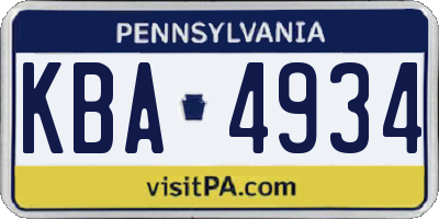 PA license plate KBA4934